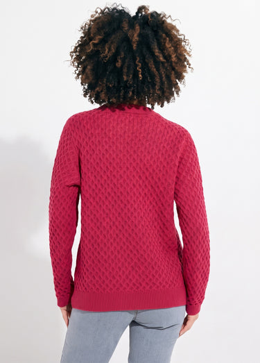 Pull chaud court col montant maille épaisse Fuchsia