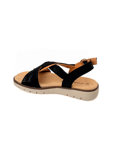 Sandales compensées, dessus noué Noir