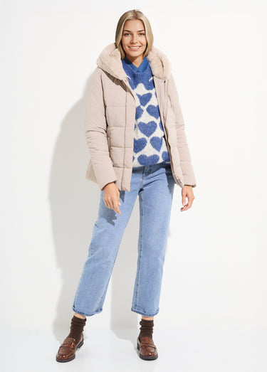 Doudoune courte avec capuche fourrure Beige