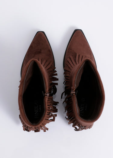 Boots pointues à franges thème western Marron