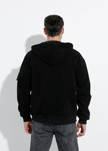 Blouson en velours milleraies à capuche Noir