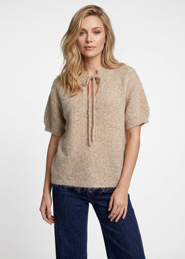 Pull manches courtes doux avec laine Beige