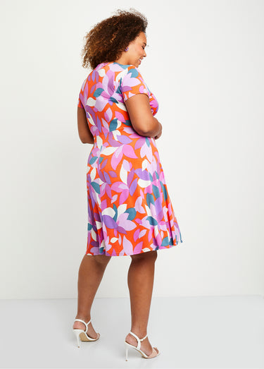 Robe courte évasée imprimée Orange/Violet
