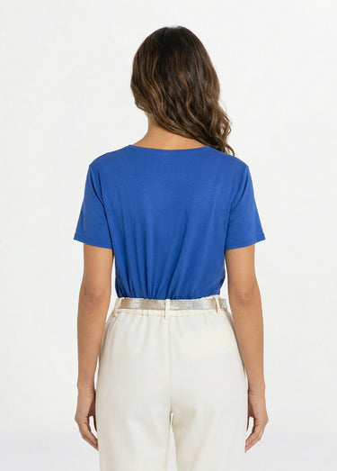 T-shirt strass manches courtes Bleu