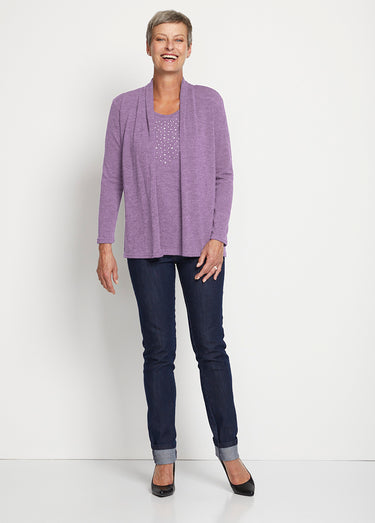 T-shirt tunique 2 en 1 strass manches longues Lilas