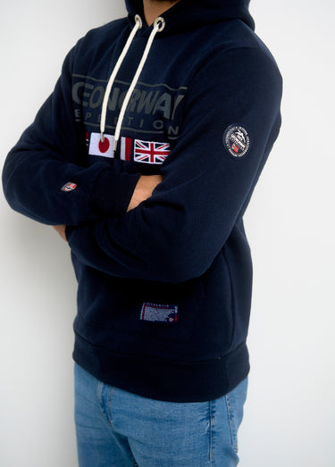 Sweat à capuche drapeaux poche kangourou Marine
