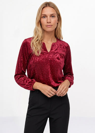 Tunique velours avec strass et col V Bordeaux
