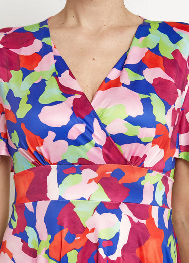 Robe cache-cœur manches papillon motif arty Rose imprimé