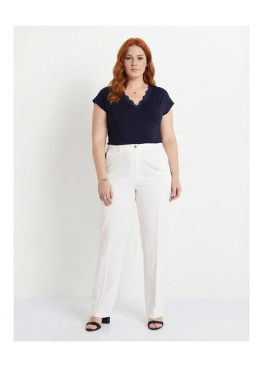 Pantalon droit uni taille semi élastiquée Blanc