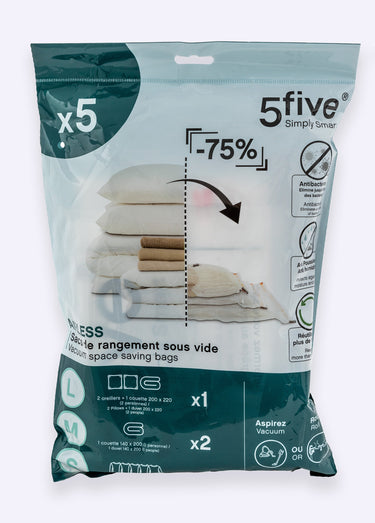 Set 5 sacs compresseurs gain de place Transparent