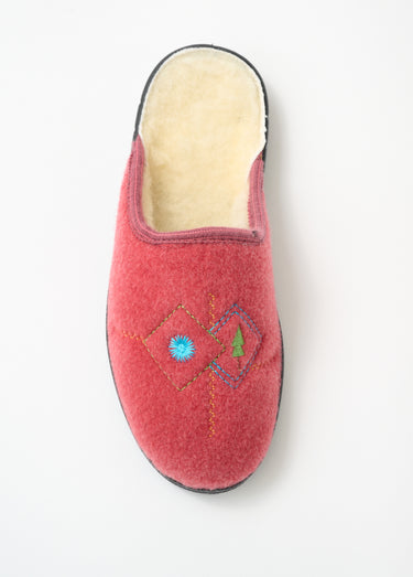 Chaussons mules largeur confort brodés fourrés Bois De Rose