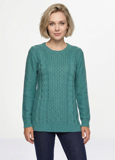 Pull-tunique jersey envers et torsades Emeraude