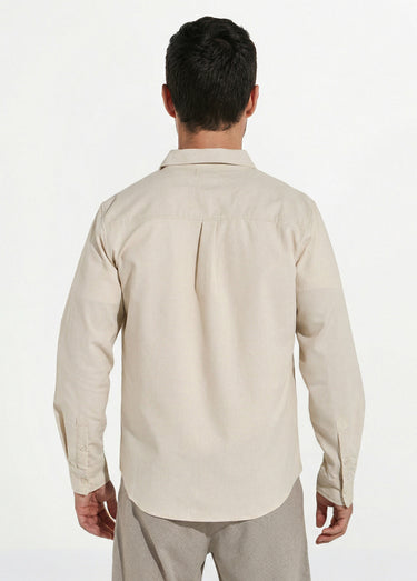 Chemise col à pointes, en coton / lin Beige