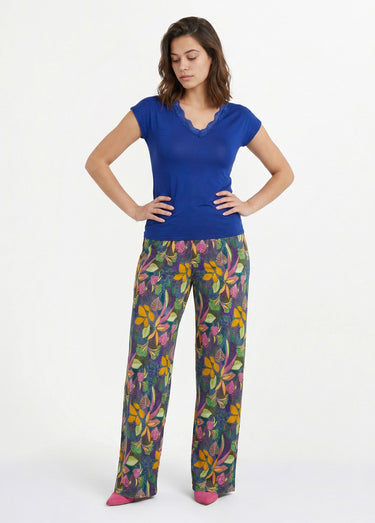 Pantalon fluide taille élastiquée maille Rose/Jaune