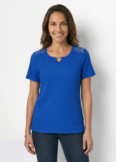 T-shirt court dentelle Bleu Cobalt
