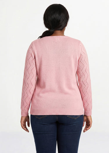 Pull court ajouré torsades Rose