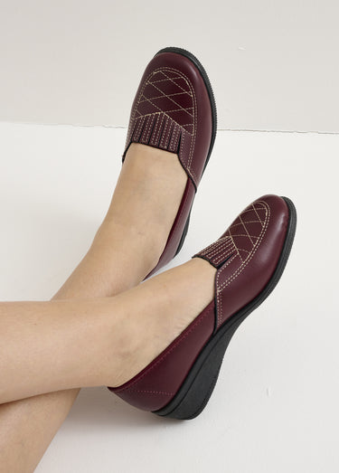 Mocassins cuir largeur confort élastiqués Bordeaux