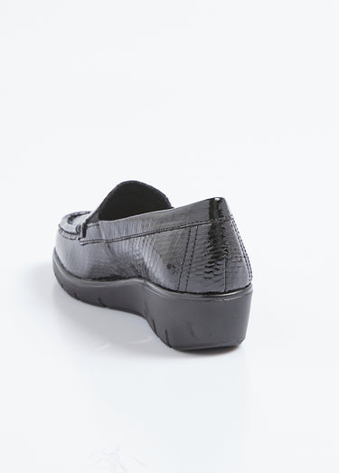Mocassins confort en cuir verni reptile Noir