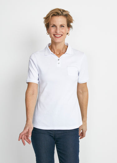 Tee-shirt col polo court maille Blanc