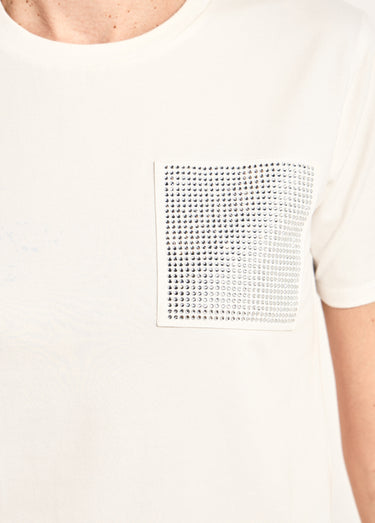 T-shirt boîte manches courtes strass Blanc