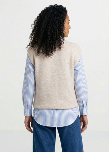 Gilet sans manches boutons dorés maille bouclette Beige