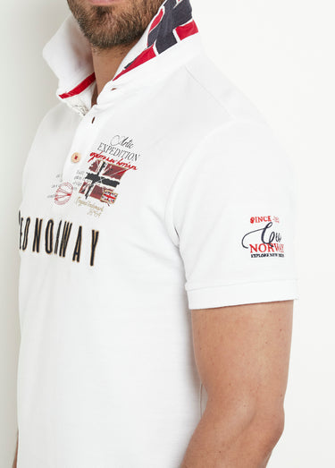 Polo détail revers col et motif placé Blanc