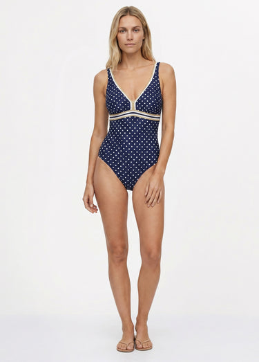 Maillot de bain 1 pièce impimé pois Marine Pois Blanc