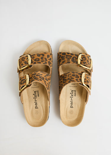 Mules ergonomiques compensées cuir à boucles Leopard