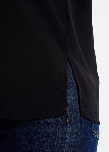 Top long manches courtes broderies col rond Noir