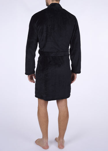 Peignoir chaud uni col châle pour homme Noir
