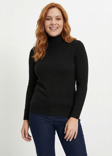 Pull doux col roulé manches longues Noir