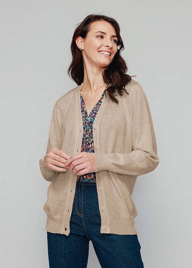 Gilet laine mérinos manches longues Camel