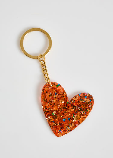 Porte-clé fantaisie résine forme coeur Orange