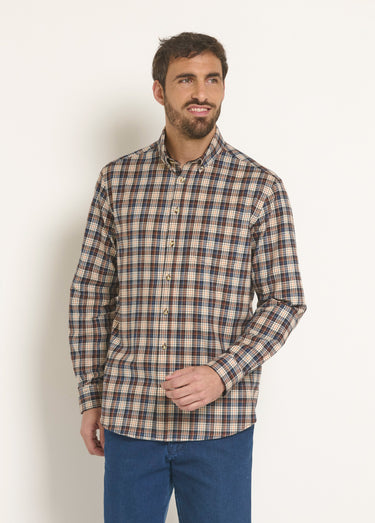 Chemise flanelle détails velours, clair Carreaux Marron