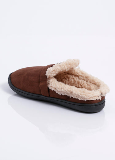 Mules suédine fourrées, antidérapantes Marron