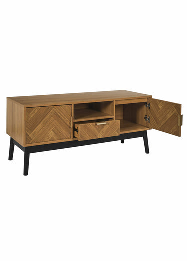 Meuble TV en bois façon chevrons Marron/Noir