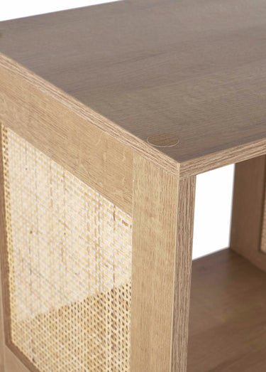 Meuble rangement 3 cases bois et cannage Marron