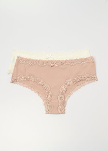 Shorties microfibre avec bords dentelle Blanc/Rose