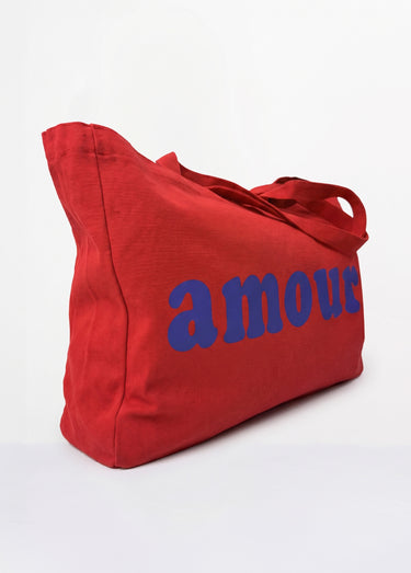 Sac en toile canvas message Amour Rouge/Bleu