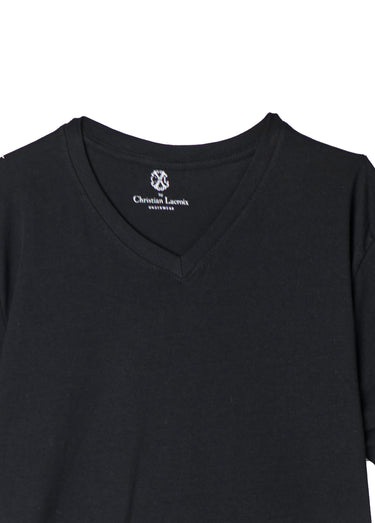 T-shirt col V en coton et viscose Noir