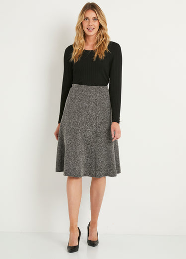 Jupe évasée maille jacquard taille élastiquée Chevrons Gris