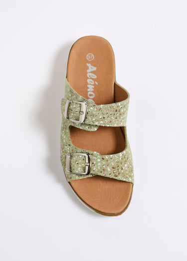 Mules brides à boucle et effet python Vert