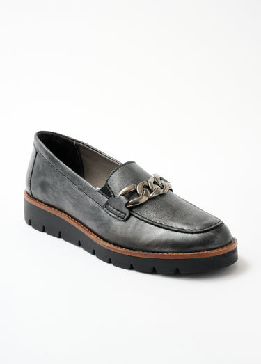 Mocassins grande largeur cuir chaîne à maillons Argent
