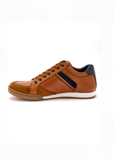 Baskets en cuir multimatières lacets et zip Marron