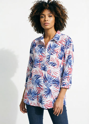 Chemisier boutonné long coton imprimé Imprime/Bleu