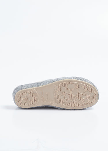 Chaussons mules en feutre, détail fleur Gris