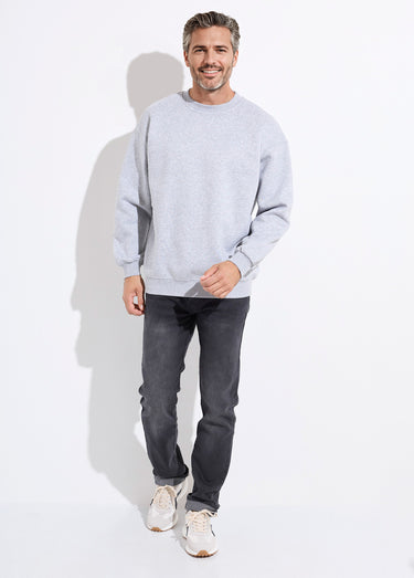 Sweat shirt col rond, détails bord cotes Gris Clair