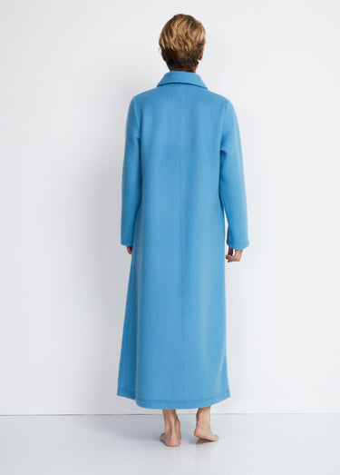 Peignoir boutonné long molleton brodé col châle Bleu Canard
