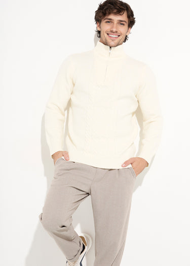 Pull col zippé camionneur chaud avec laine Ecru