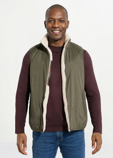 Blouson sans manches déperlant fourré Kaki/Ecru